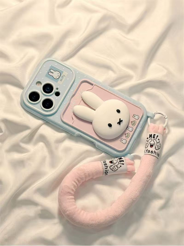 Ochranný obal pre Apple iPhone 17 Pro Max s držiakom na kartu, 3D bodkovaný zajačik, reliéfny dizajn, mäkké lepidlo, proti pádu.