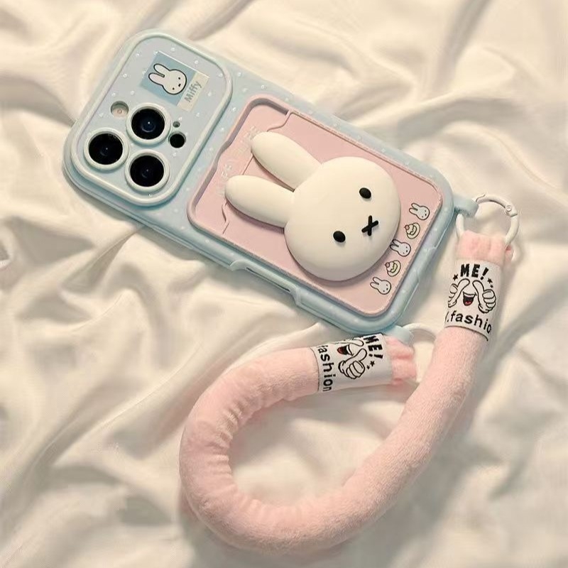 Ochranný obal pre Apple iPhone 17 Pro Max s držiakom na kartu, 3D bodkovaný zajačik, reliéfny dizajn, mäkké lepidlo, proti pádu.