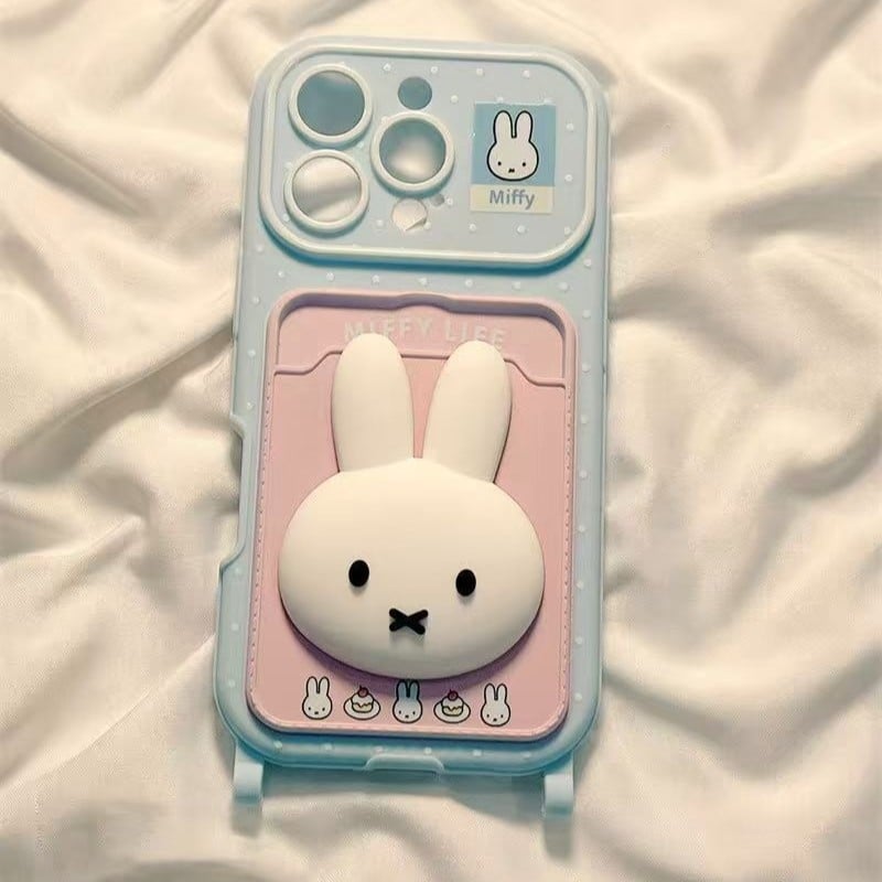 Ochranný obal pre Apple iPhone 17 Pro Max s držiakom na kartu, 3D bodkovaný zajačik, reliéfny dizajn, mäkké lepidlo, proti pádu.