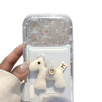 3D biely kôň náramok na zápästie pre Apple iPhone 13/14/15/17 Pro/Max — mäkká guma, reliéfna úprava, odolný voči nárazom