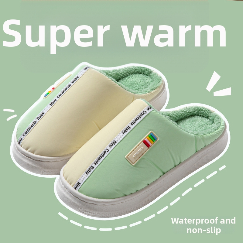 Bavlnené domáce papuče s gumovou podrážkou, vrchná časť z materiálu s výplňou (down), protišmykové, teplé, unisex