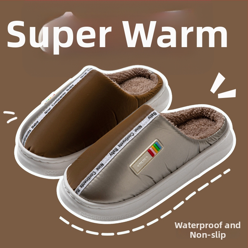 Bavlnené domáce papuče s gumovou podrážkou, vrchná časť z materiálu s výplňou (down), protišmykové, teplé, unisex