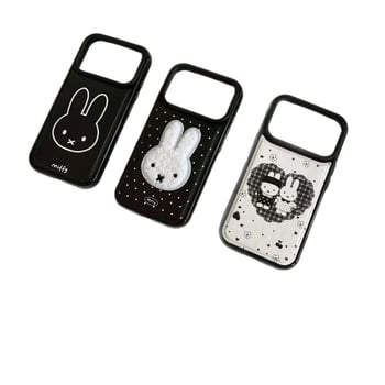 Carcasă pentru telefon – iepuraș Miffy cu buline cusute, textură piele, embossat, anti-cadere, compatibil Apple (Soft glue; Embossed; Anti-Fall; Apple)
