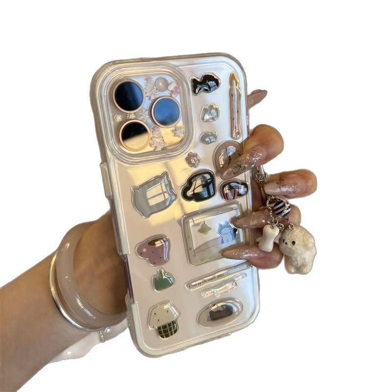 Carcasă pentru iPhone 14/13/12/11 – 3 în 1, motiv animal (pisică și câine), silicon moale, relief embossat, protecție împotriva căderilor