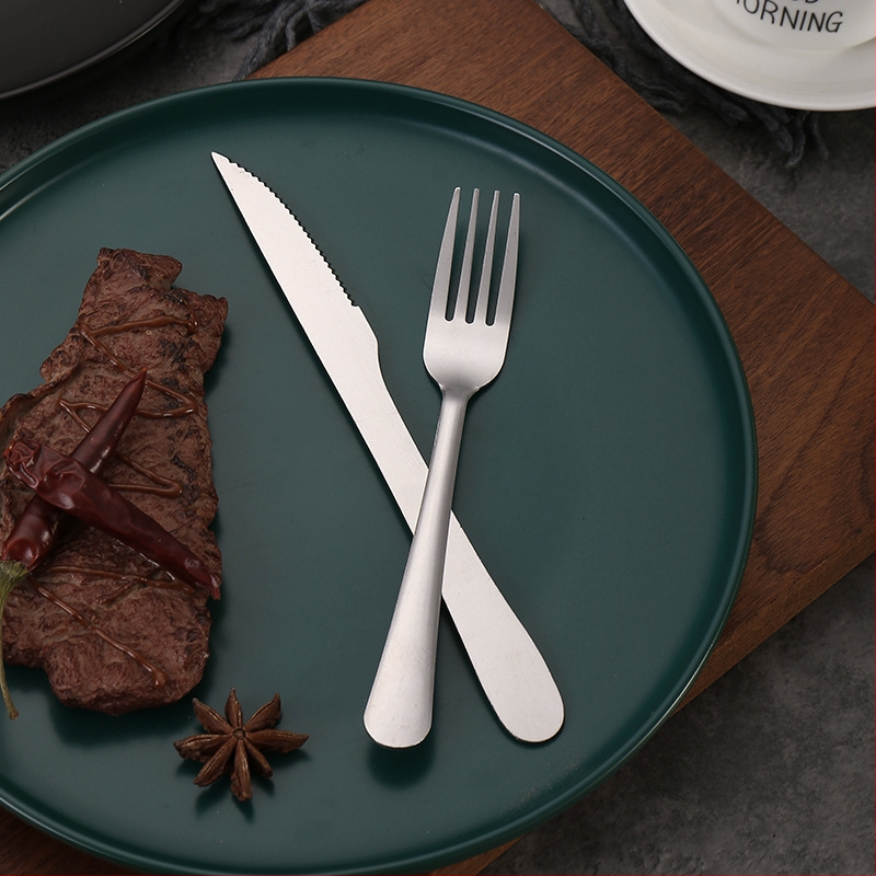 Σετ μαχαιροπίρουνων από ανοξείδωτο ατσάλι σε σκανδιναβικό στυλ, δύο τεμάχια, για δυτική κουζίνα, 410 ανοξείδωτο ατσάλι, φινίρισμα με υδροτζέτ, εκτύπωση λογότυπου