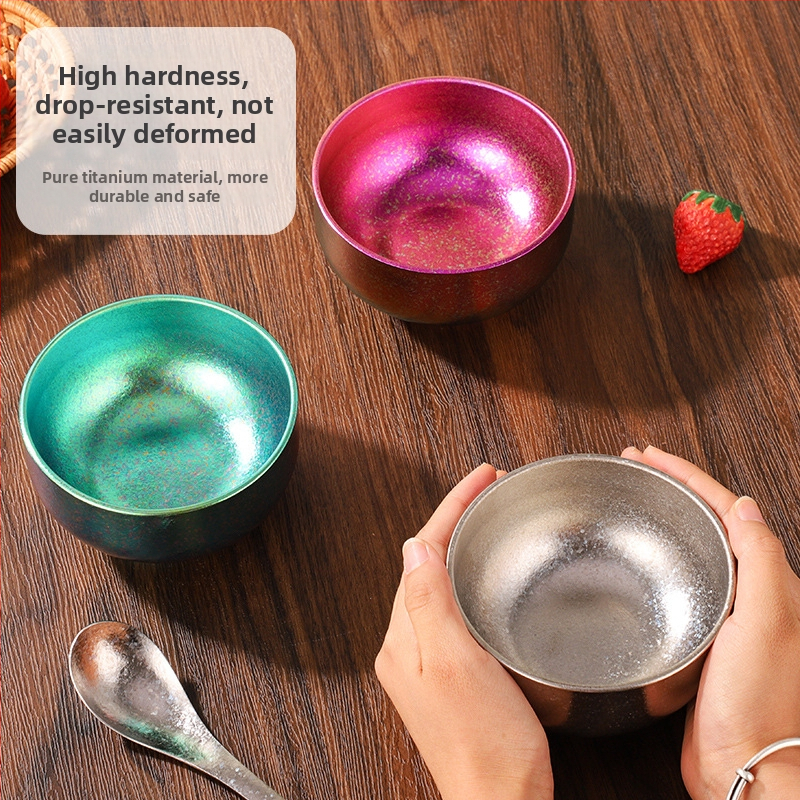 Ryžová misa z čistého titánu, dvojvrstvový dizajn, mikrovlnná rúra vhodná, tlač loga k dispozícii, značka Family year