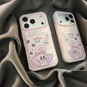 Carcasă protectivă cu textură reliefată, din material moale lipicios, design iepuraș cu buline, compatibilă cu seria Apple iPhone, protecție anti-cădere.