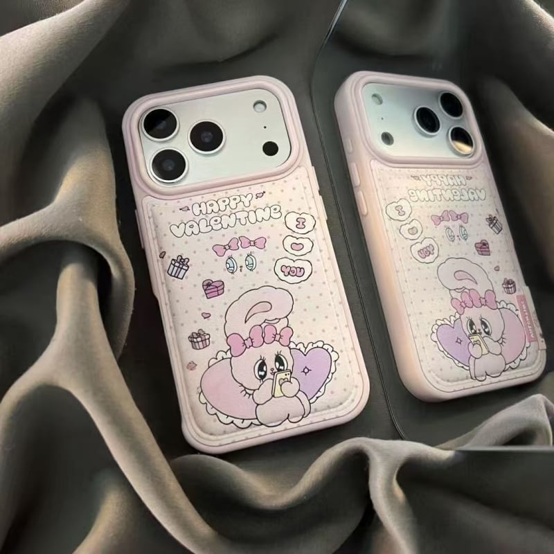 Carcasă protectivă cu textură reliefată, din material moale lipicios, design iepuraș cu buline, compatibilă cu seria Apple iPhone, protecție anti-cădere.