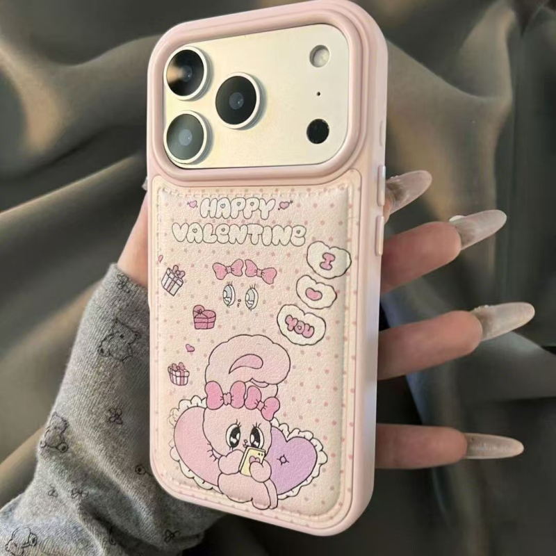 Carcasă protectivă cu textură reliefată, din material moale lipicios, design iepuraș cu buline, compatibilă cu seria Apple iPhone, protecție anti-cădere.