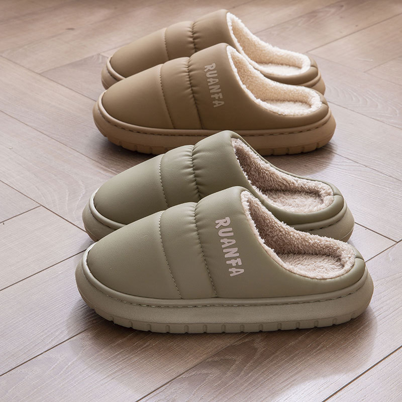 Ανδρικές και γυναικείες βαμβατικές παντόφλες εσωτερικού χώρου με θερμή αντιολισθητική σόλα και γούνινη επένδυση