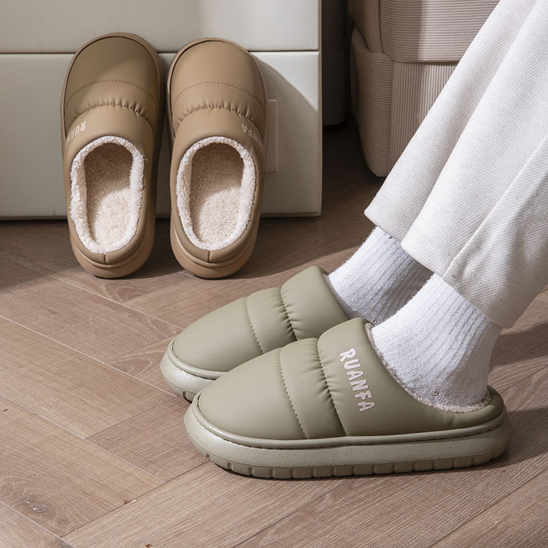 Ανδρικές και γυναικείες βαμβατικές παντόφλες εσωτερικού χώρου με θερμή αντιολισθητική σόλα και γούνινη επένδυση