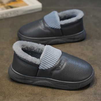 Férfi téli beltéri papucs fleece-béléssel, Space Leather felsőrész, csúszásmentes gumitalp