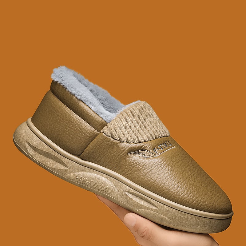 Férfi téli beltéri papucs fleece-béléssel, Space Leather felsőrész, csúszásmentes gumitalp