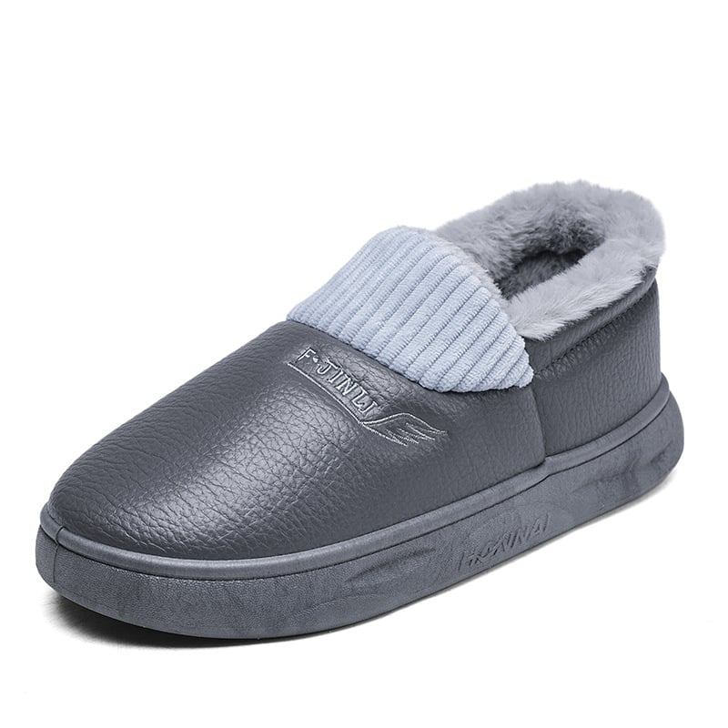 Férfi téli beltéri papucs fleece-béléssel, Space Leather felsőrész, csúszásmentes gumitalp