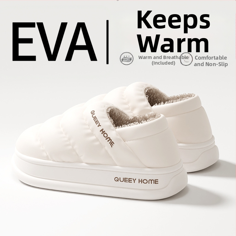 Unisex zimné papuče z bavlny s uzavretou pätou, vodeodolné, s plyšovou výstelkou a protišmykovou hrubou podrážkou EVA