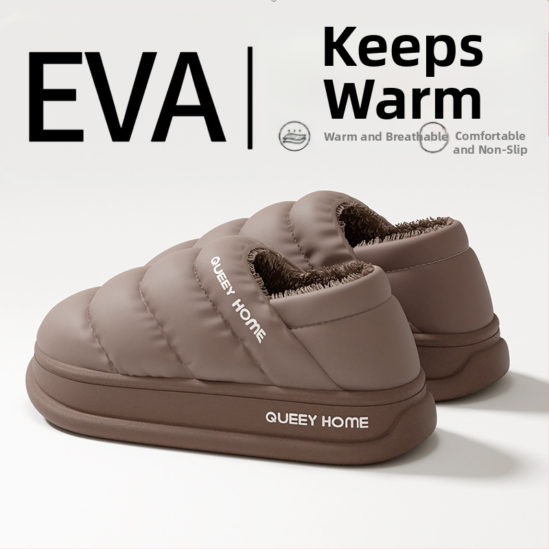 Unisex zimné papuče z bavlny s uzavretou pätou, vodeodolné, s plyšovou výstelkou a protišmykovou hrubou podrážkou EVA