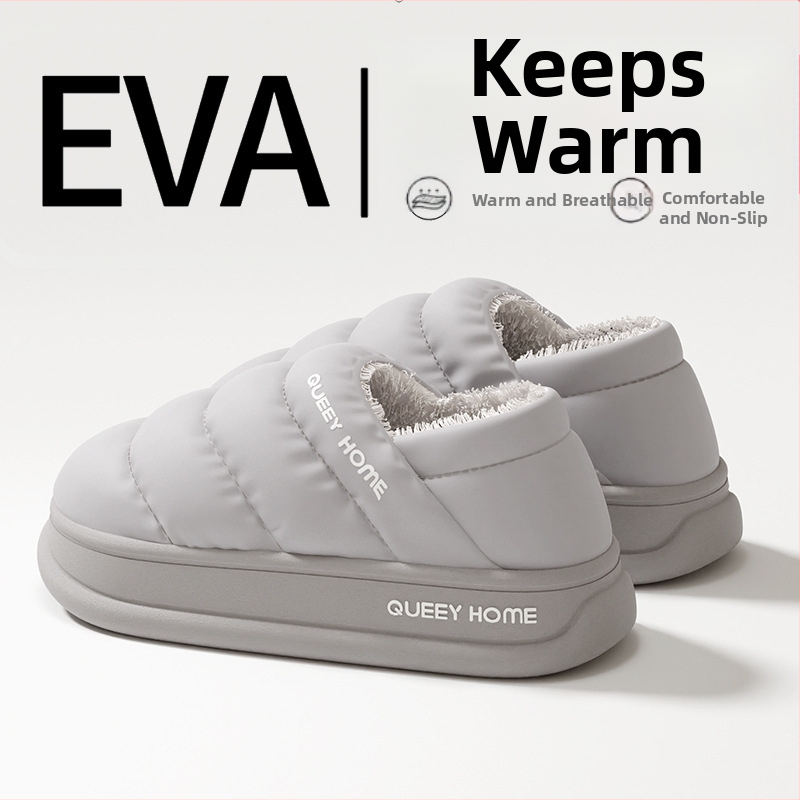 Unisex zimné papuče z bavlny s uzavretou pätou, vodeodolné, s plyšovou výstelkou a protišmykovou hrubou podrážkou EVA