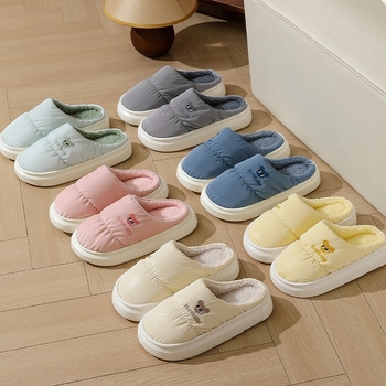 Παντόφλες οικιακής χρήσης από ύφασμα με επάνω μέρος από down cloth, αδιάβροχες, ζεστές, αντιολισθητική σόλα από καουτσούκ, πάτος EVA, επένδυση από βαμβάκι