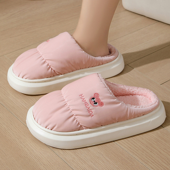 Παντόφλες οικιακής χρήσης από ύφασμα με επάνω μέρος από down cloth, αδιάβροχες, ζεστές, αντιολισθητική σόλα από καουτσούκ, πάτος EVA, επένδυση από βαμβάκι