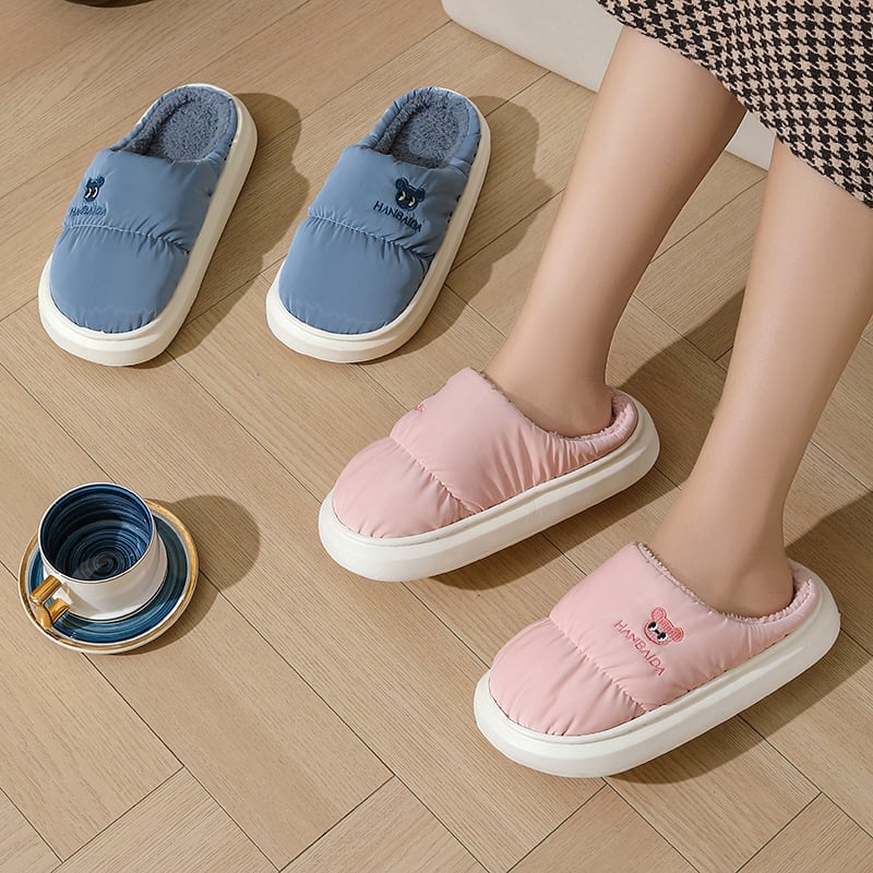 Παντόφλες οικιακής χρήσης από ύφασμα με επάνω μέρος από down cloth, αδιάβροχες, ζεστές, αντιολισθητική σόλα από καουτσούκ, πάτος EVA, επένδυση από βαμβάκι