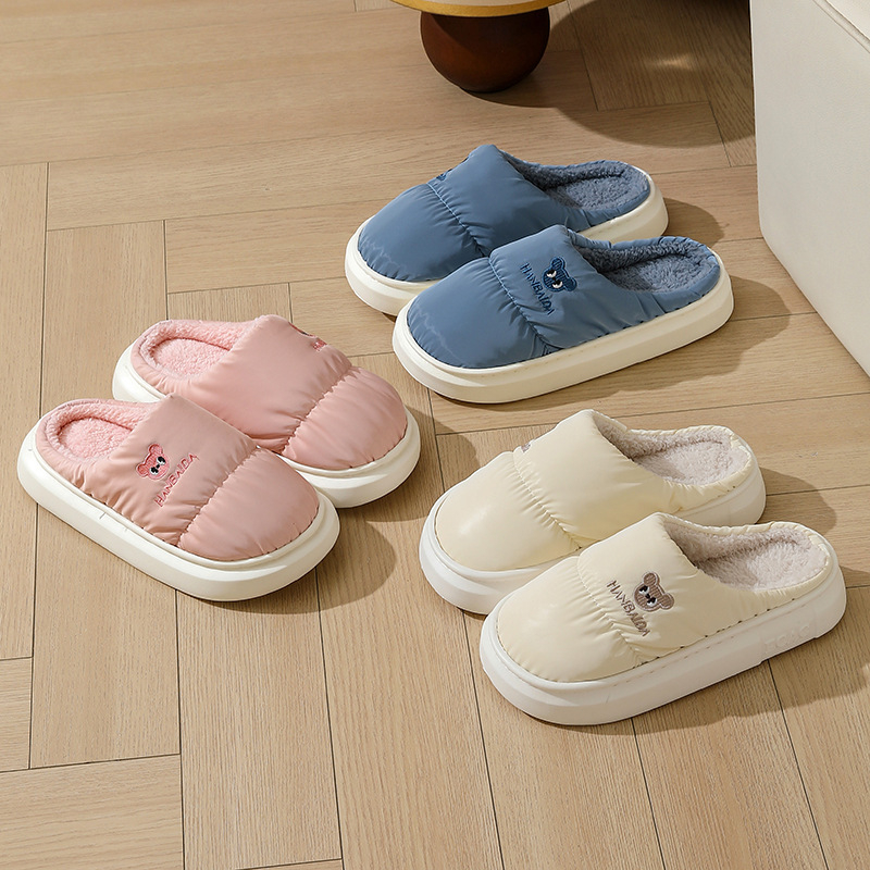 Παντόφλες οικιακής χρήσης από ύφασμα με επάνω μέρος από down cloth, αδιάβροχες, ζεστές, αντιολισθητική σόλα από καουτσούκ, πάτος EVA, επένδυση από βαμβάκι