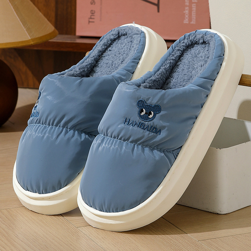 Παντόφλες οικιακής χρήσης από ύφασμα με επάνω μέρος από down cloth, αδιάβροχες, ζεστές, αντιολισθητική σόλα από καουτσούκ, πάτος EVA, επένδυση από βαμβάκι