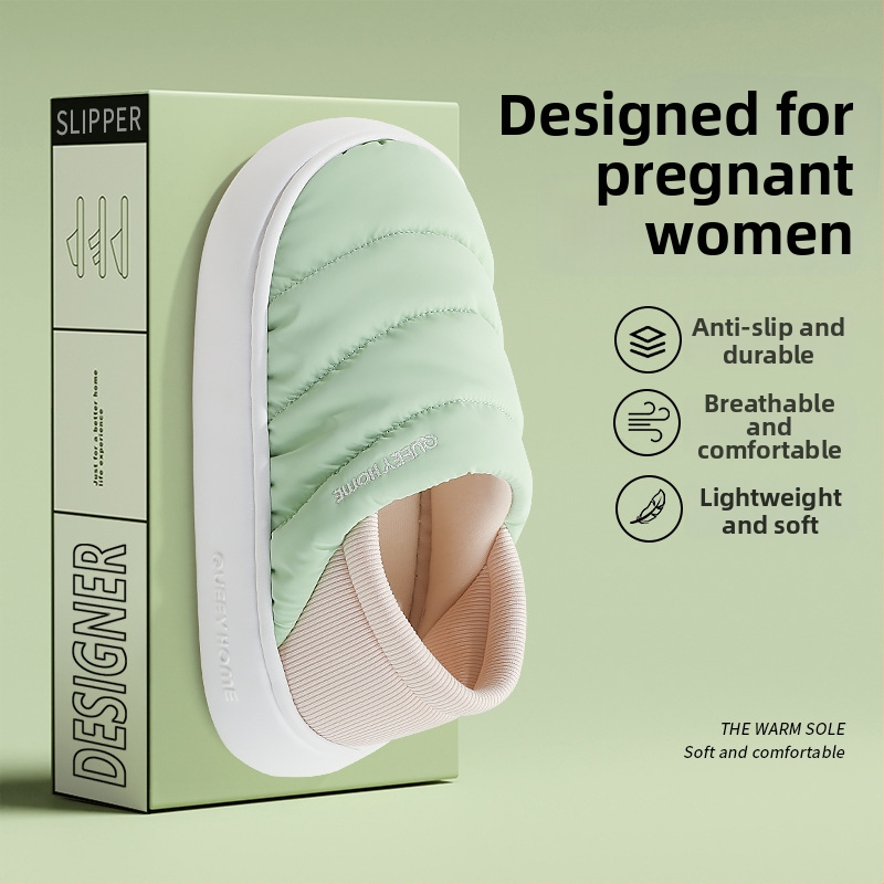 Zimné domáce papuče z bavlny s EVA podrážkou, podšívka Xinjiang bavlna, zaoblený špička, stredne vysoký podpätok 3–5 cm, protišmykové, na doma