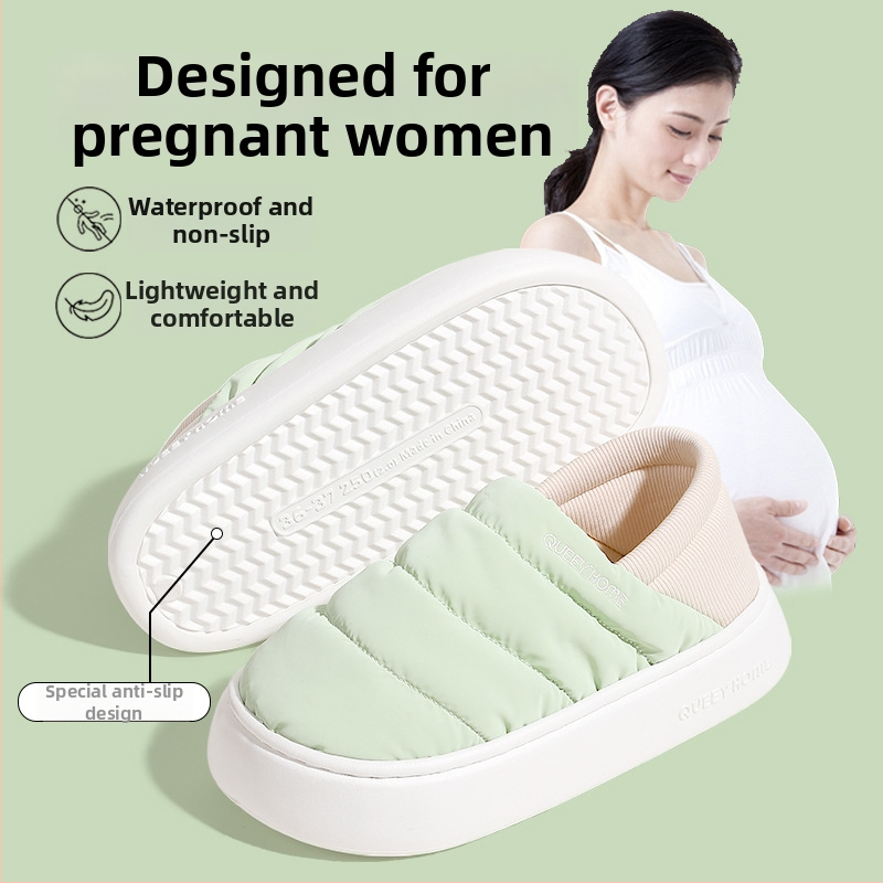 Zimné domáce papuče z bavlny s EVA podrážkou, podšívka Xinjiang bavlna, zaoblený špička, stredne vysoký podpätok 3–5 cm, protišmykové, na doma