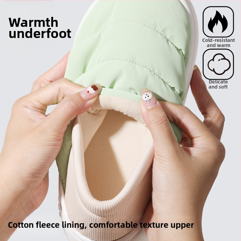 Zimné domáce papuče z bavlny s EVA podrážkou, podšívka Xinjiang bavlna, zaoblený špička, stredne vysoký podpätok 3–5 cm, protišmykové, na doma