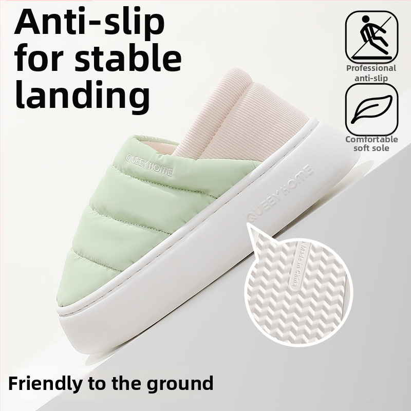 Zimné domáce papuče z bavlny s EVA podrážkou, podšívka Xinjiang bavlna, zaoblený špička, stredne vysoký podpätok 3–5 cm, protišmykové, na doma