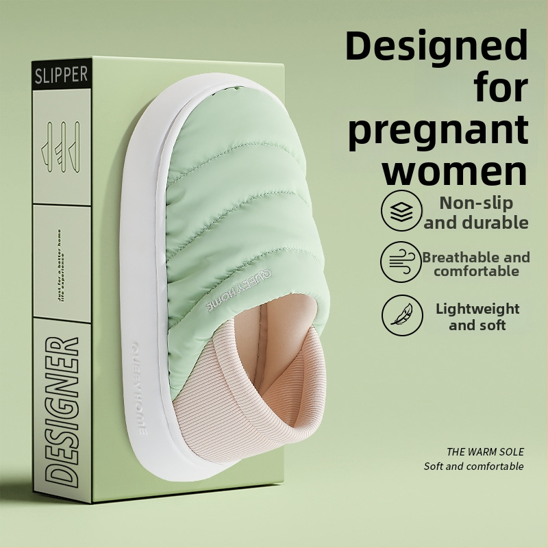 Zimné domáce papuče z bavlny s EVA podrážkou, podšívka Xinjiang bavlna, zaoblený špička, stredne vysoký podpätok 3–5 cm, protišmykové, na doma