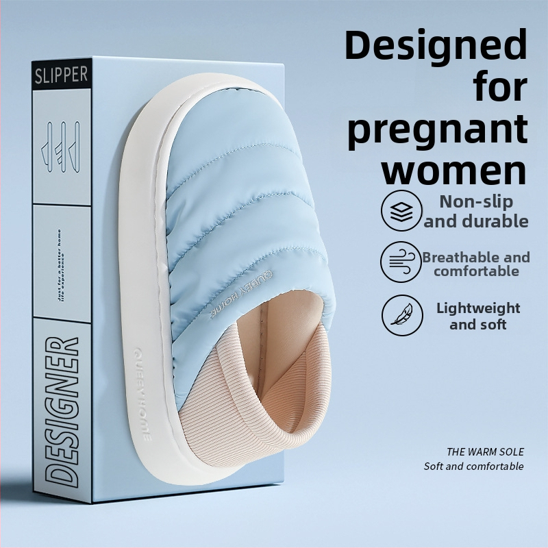 Zimné domáce papuče z bavlny s EVA podrážkou, podšívka Xinjiang bavlna, zaoblený špička, stredne vysoký podpätok 3–5 cm, protišmykové, na doma