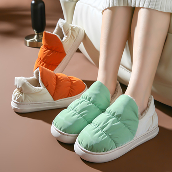 Βαμβαρωτές οικιακές παντόφλες, unisex, ζεστές με επένδυση από συνθετική γούνα, πάτος από βελούδινο, PVC σόλα, πάνω μέρος από tarpaulin