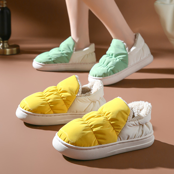 Βαμβαρωτές οικιακές παντόφλες, unisex, ζεστές με επένδυση από συνθετική γούνα, πάτος από βελούδινο, PVC σόλα, πάνω μέρος από tarpaulin