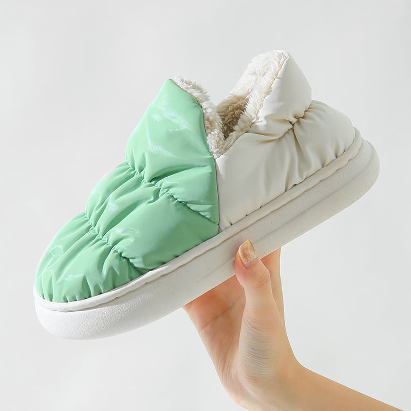 Βαμβαρωτές οικιακές παντόφλες, unisex, ζεστές με επένδυση από συνθετική γούνα, πάτος από βελούδινο, PVC σόλα, πάνω μέρος από tarpaulin