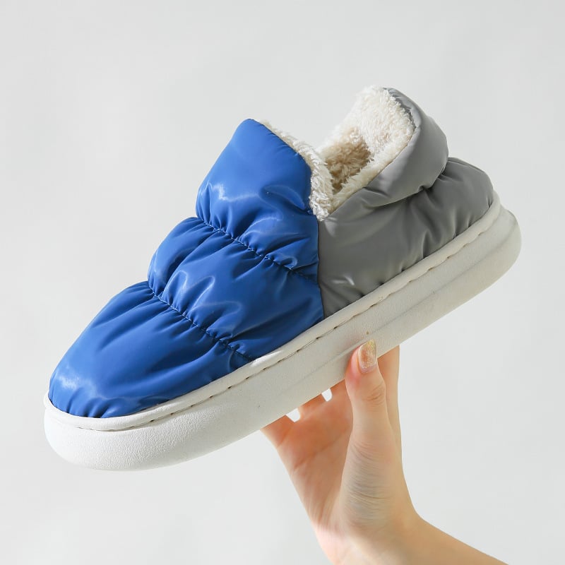 Βαμβαρωτές οικιακές παντόφλες, unisex, ζεστές με επένδυση από συνθετική γούνα, πάτος από βελούδινο, PVC σόλα, πάνω μέρος από tarpaulin