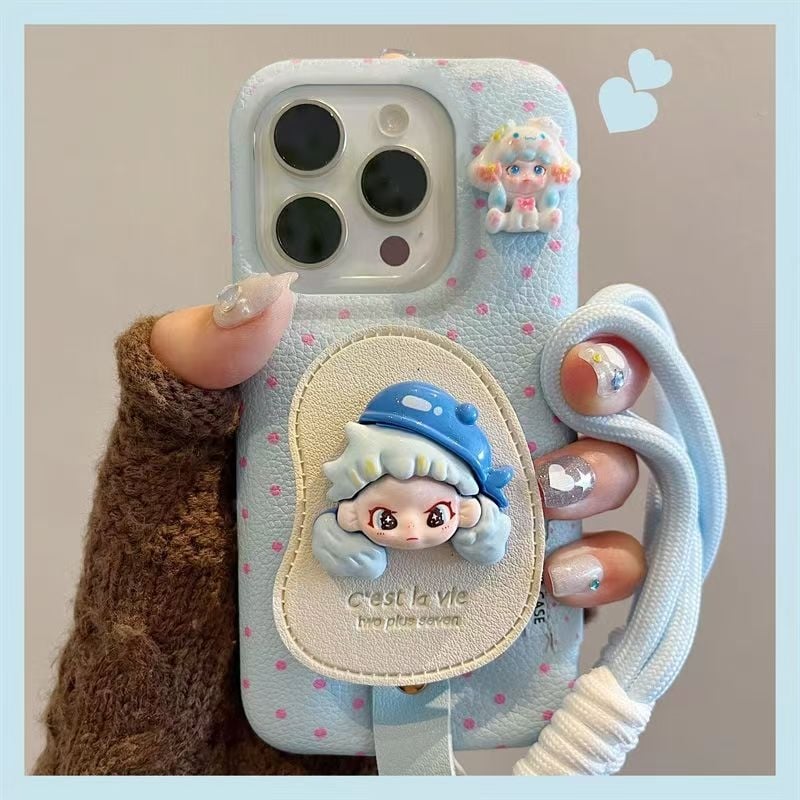 Carcasă de protecție pentru iPhone cu suport din piele — textură de piele gravată, material cu adeziv moale, anti-cadere, compatibil Apple