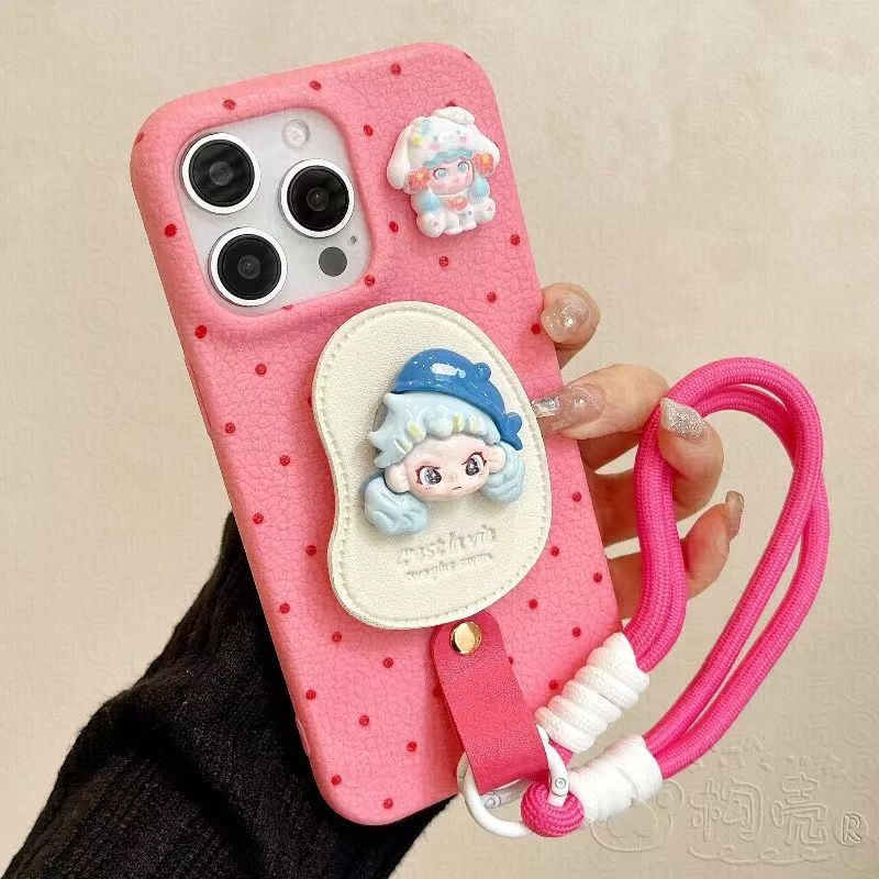 Carcasă de protecție pentru iPhone cu suport din piele — textură de piele gravată, material cu adeziv moale, anti-cadere, compatibil Apple