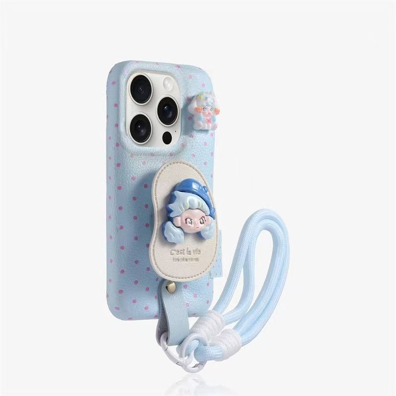 Carcasă de protecție pentru iPhone cu suport din piele — textură de piele gravată, material cu adeziv moale, anti-cadere, compatibil Apple