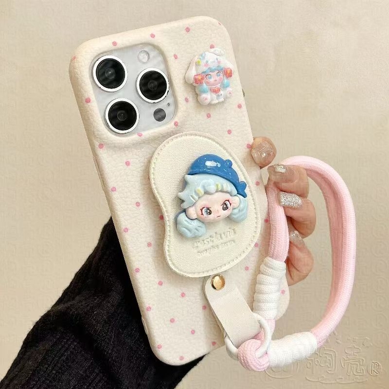 Carcasă de protecție pentru iPhone cu suport din piele — textură de piele gravată, material cu adeziv moale, anti-cadere, compatibil Apple