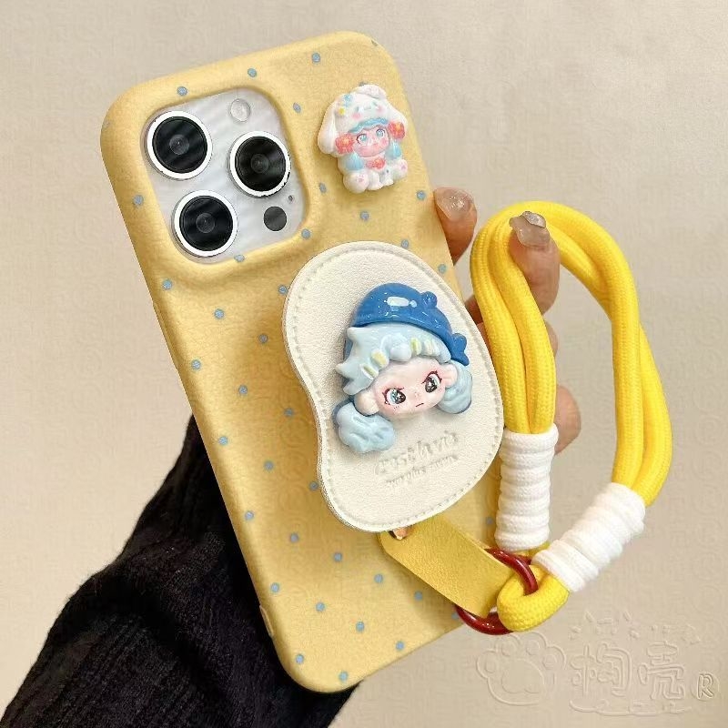 Carcasă de protecție pentru iPhone cu suport din piele — textură de piele gravată, material cu adeziv moale, anti-cadere, compatibil Apple