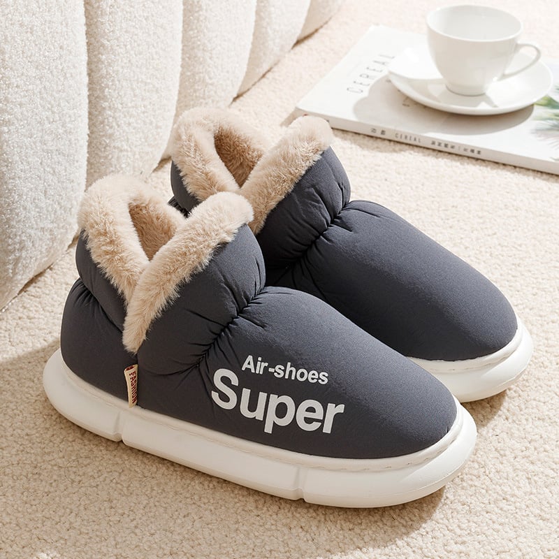 Χειμερινές παντόφλες από βαμβάκι για άνδρες και γυναίκες – υψηλός κορμός, αδιάβροχο επάνω μέρος, γούνινη επένδυση, PVC σόλα, 3–5 cm ύψος τακουνιού, αντιολισθητικές, ζεστές