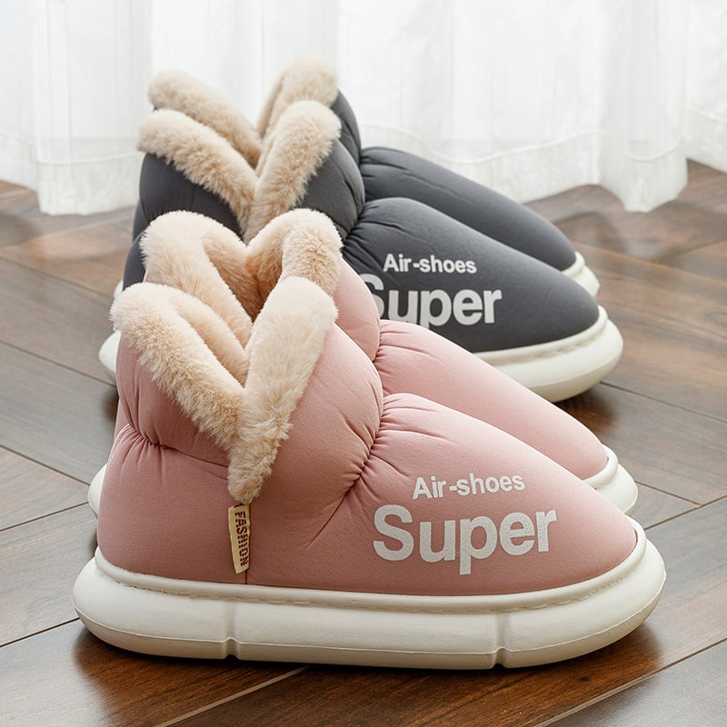 Χειμερινές παντόφλες από βαμβάκι για άνδρες και γυναίκες – υψηλός κορμός, αδιάβροχο επάνω μέρος, γούνινη επένδυση, PVC σόλα, 3–5 cm ύψος τακουνιού, αντιολισθητικές, ζεστές