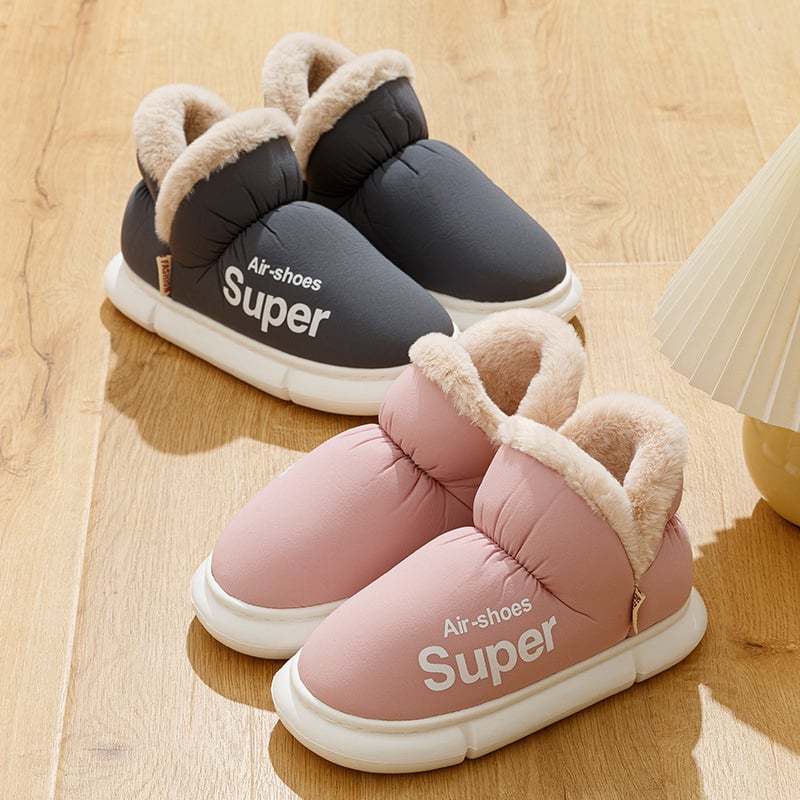 Χειμερινές παντόφλες από βαμβάκι για άνδρες και γυναίκες – υψηλός κορμός, αδιάβροχο επάνω μέρος, γούνινη επένδυση, PVC σόλα, 3–5 cm ύψος τακουνιού, αντιολισθητικές, ζεστές