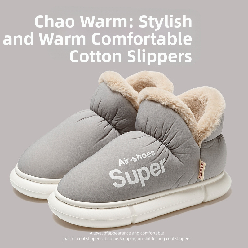 Zimné bavlnené papuče pre ženy aj mužov - nepremokavý vršok, teplé vnútro, PVC podrážka, podpätok 3–5 cm, protišmykové, teplé