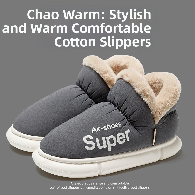 Zimné bavlnené papuče pre ženy aj mužov - nepremokavý vršok, teplé vnútro, PVC podrážka, podpätok 3–5 cm, protišmykové, teplé