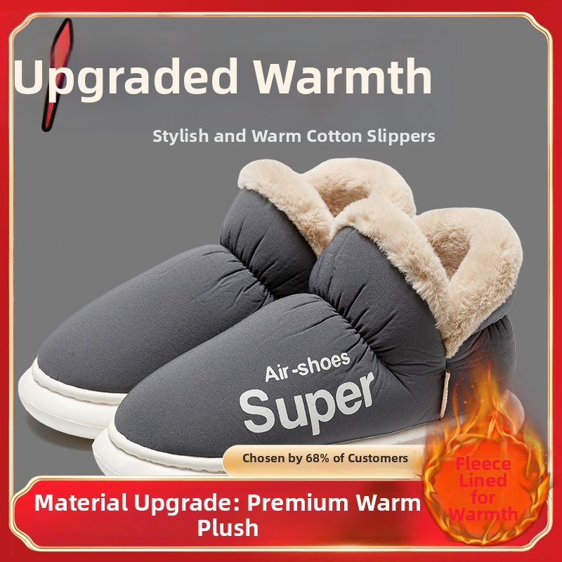 Zimné bavlnené papuče pre ženy aj mužov - nepremokavý vršok, teplé vnútro, PVC podrážka, podpätok 3–5 cm, protišmykové, teplé