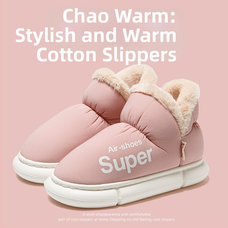 Zimné bavlnené papuče pre ženy aj mužov - nepremokavý vršok, teplé vnútro, PVC podrážka, podpätok 3–5 cm, protišmykové, teplé