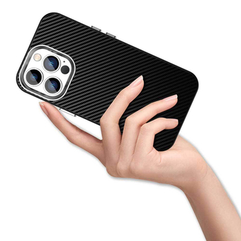 Carcasă protecție pentru iPhone 13 Pro din seria fibră de carbon – finisaj mat, spate rigid cu margini moi, TPU+PC+PET, anti-cădere, anti-amprente, disipare căldură, magnetic