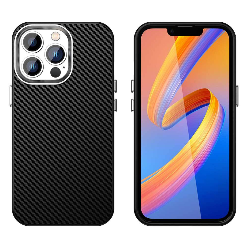 Carcasă protecție pentru iPhone 13 Pro din seria fibră de carbon – finisaj mat, spate rigid cu margini moi, TPU+PC+PET, anti-cădere, anti-amprente, disipare căldură, magnetic